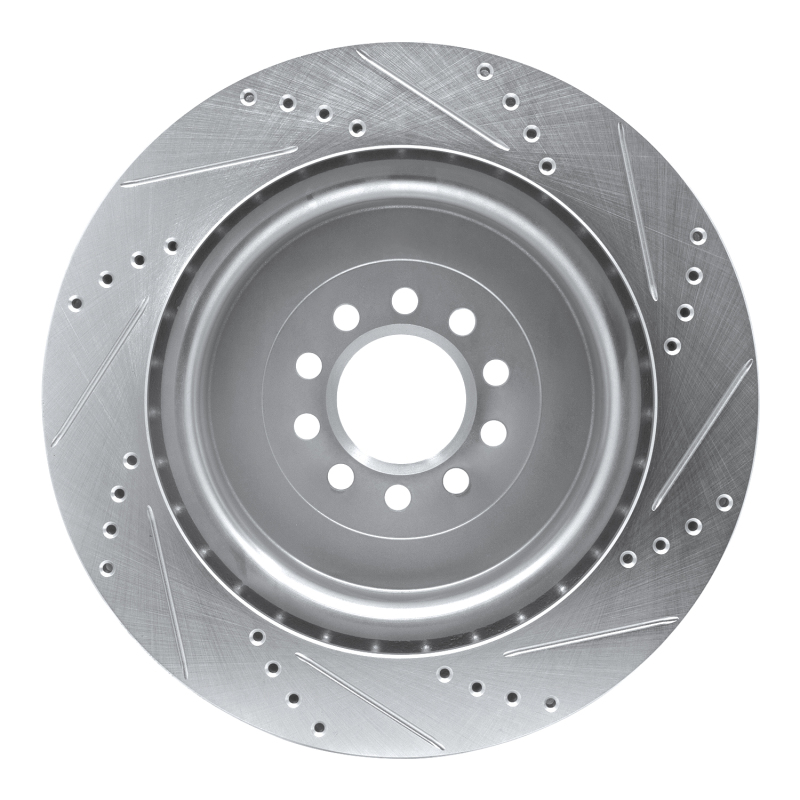 Jaguar XJR Brake Rotor (1) - Front Left - R1 Concepts - Drilled & Slotted - Silver - `03-`05